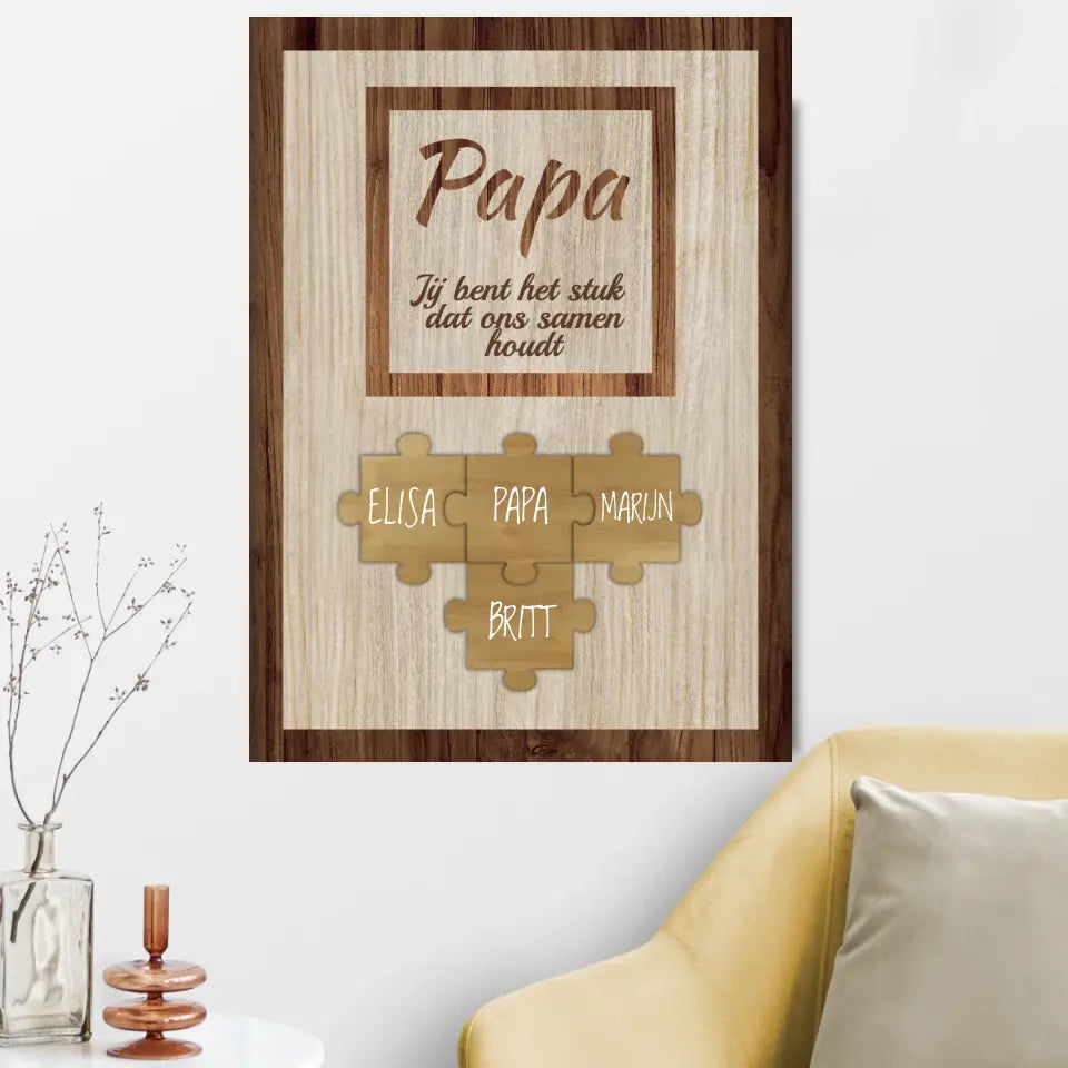 Custom Puzzel Familie Namen Canvas voor Papa