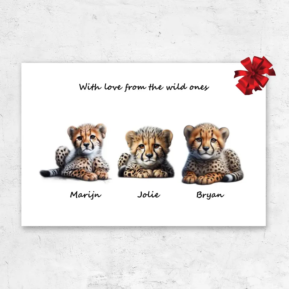 Custom Familie Cheetah met Namen Canvas