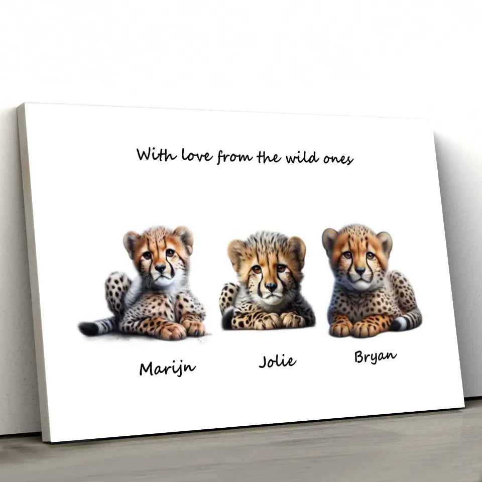 Custom Familie Cheetah met Namen Canvas