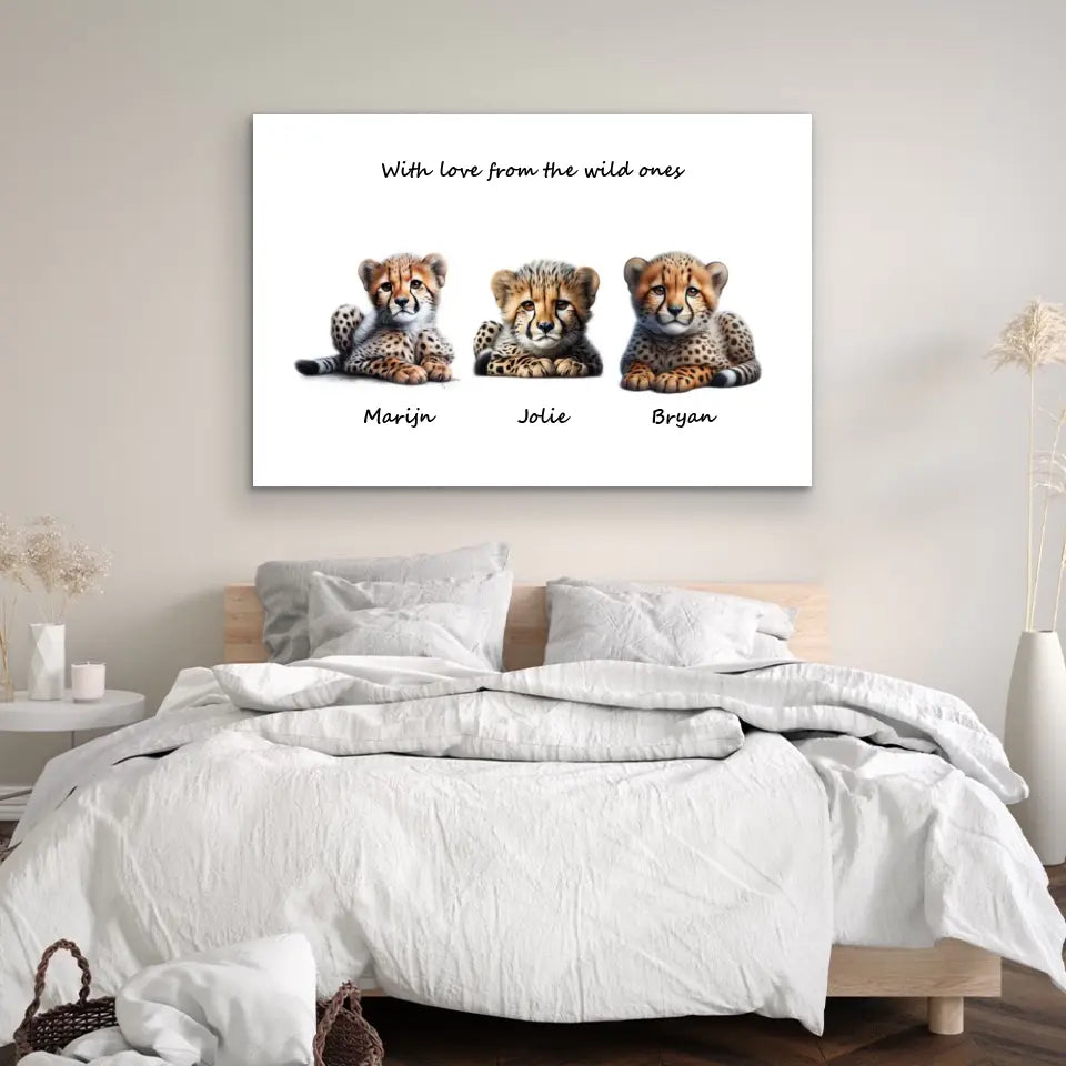 Custom Familie Cheetah met Namen Canvas