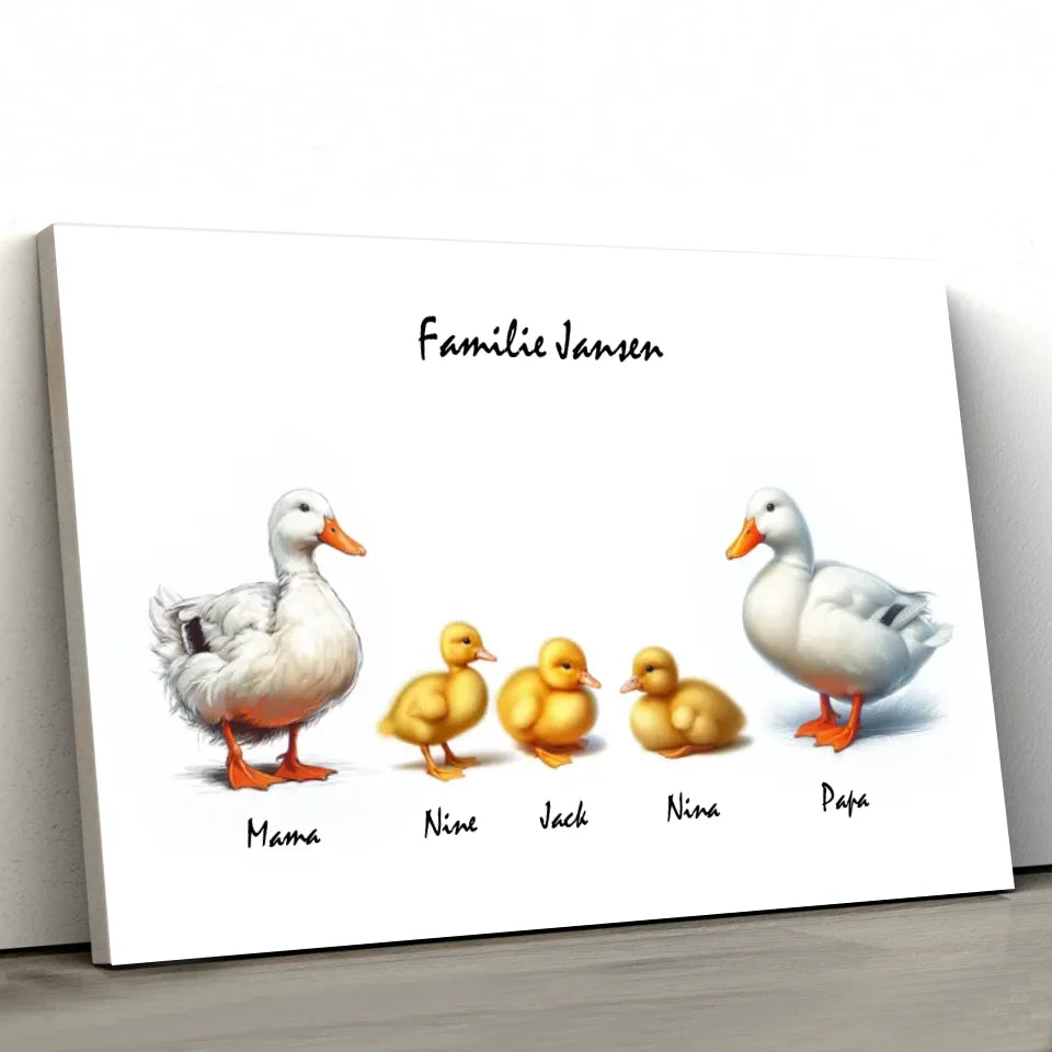 Custom Eenden Familie met Namen Canvas