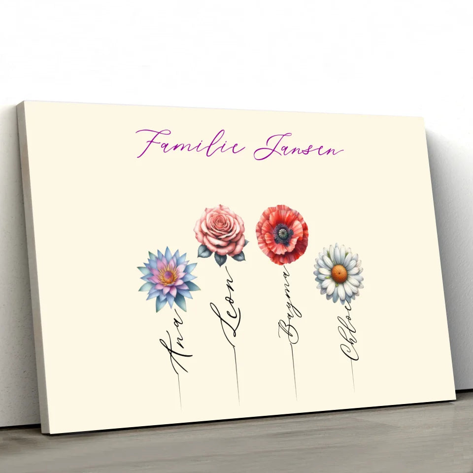 Custom Bloemen Namen Familie Canvas